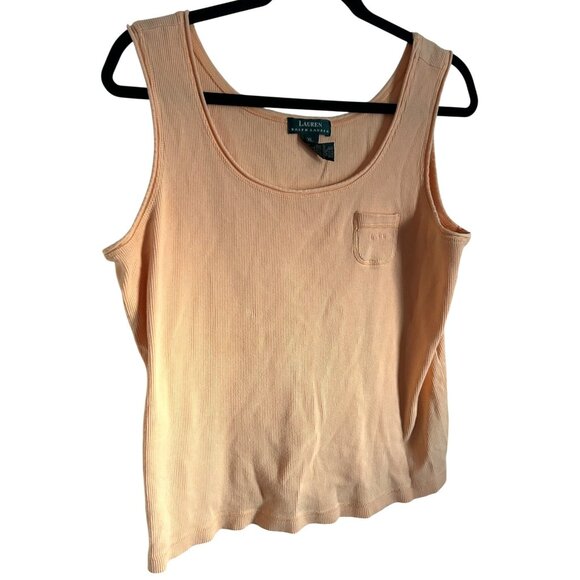 Vintage Lauren Ralph Lauren Womens XL Peach Ribbed Tank Top With Pocket - Picture 3 of 9